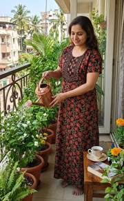 Black Floral Pure Cotton Nighty. Pure Durable Cotton | Laces and Frills - Laces and Frills