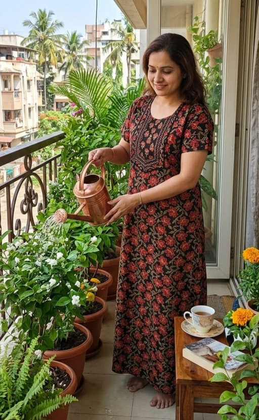 Black Floral Pure Cotton Nighty. Pure Durable Cotton | Laces and Frills - Laces and Frills