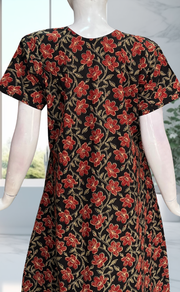 Black Floral Pure Cotton Nighty. Pure Durable Cotton | Laces and Frills - Laces and Frills