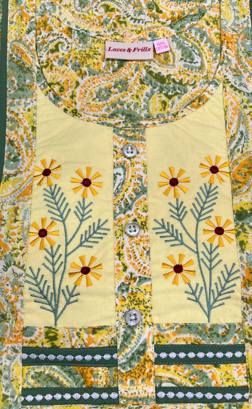Yellow Paisley Print Pure Cotton Nighty. Pure Durable Cotton | Laces and Frills - Laces and Frills