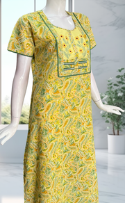 Yellow Paisley Print Pure Cotton Nighty. Pure Durable Cotton | Laces and Frills - Laces and Frills