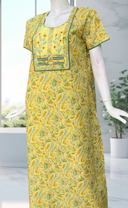 Yellow Paisley Print Pure Cotton Nighty. Pure Durable Cotton | Laces and Frills - Laces and Frills