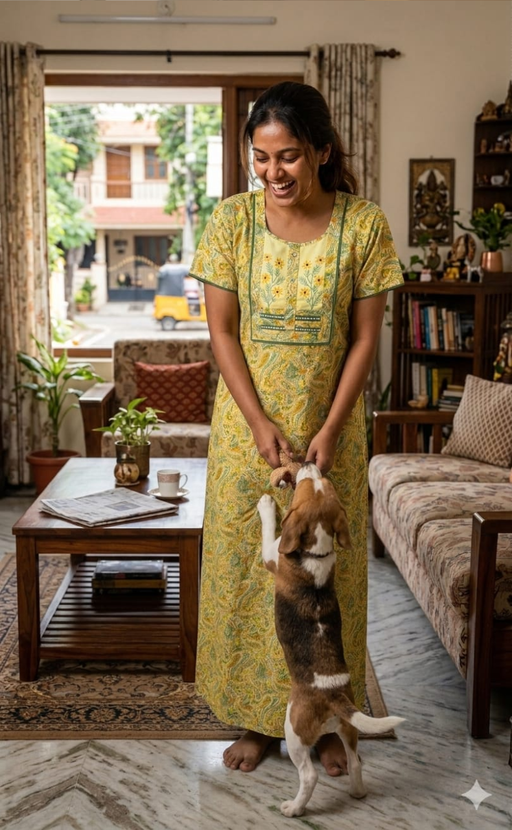Yellow Paisley Print Pure Cotton Nighty. Pure Durable Cotton | Laces and Frills - Laces and Frills
