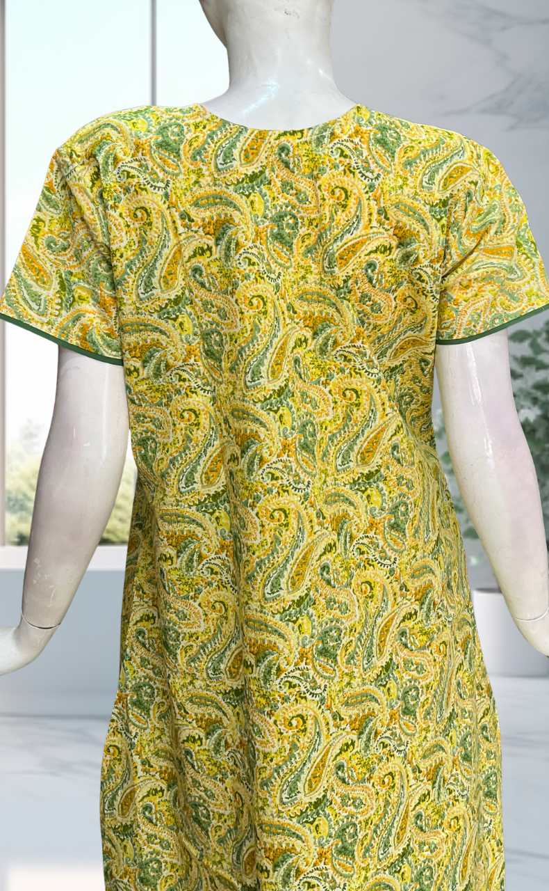 Yellow Paisley Print Pure Cotton Nighty. Pure Durable Cotton | Laces and Frills - Laces and Frills