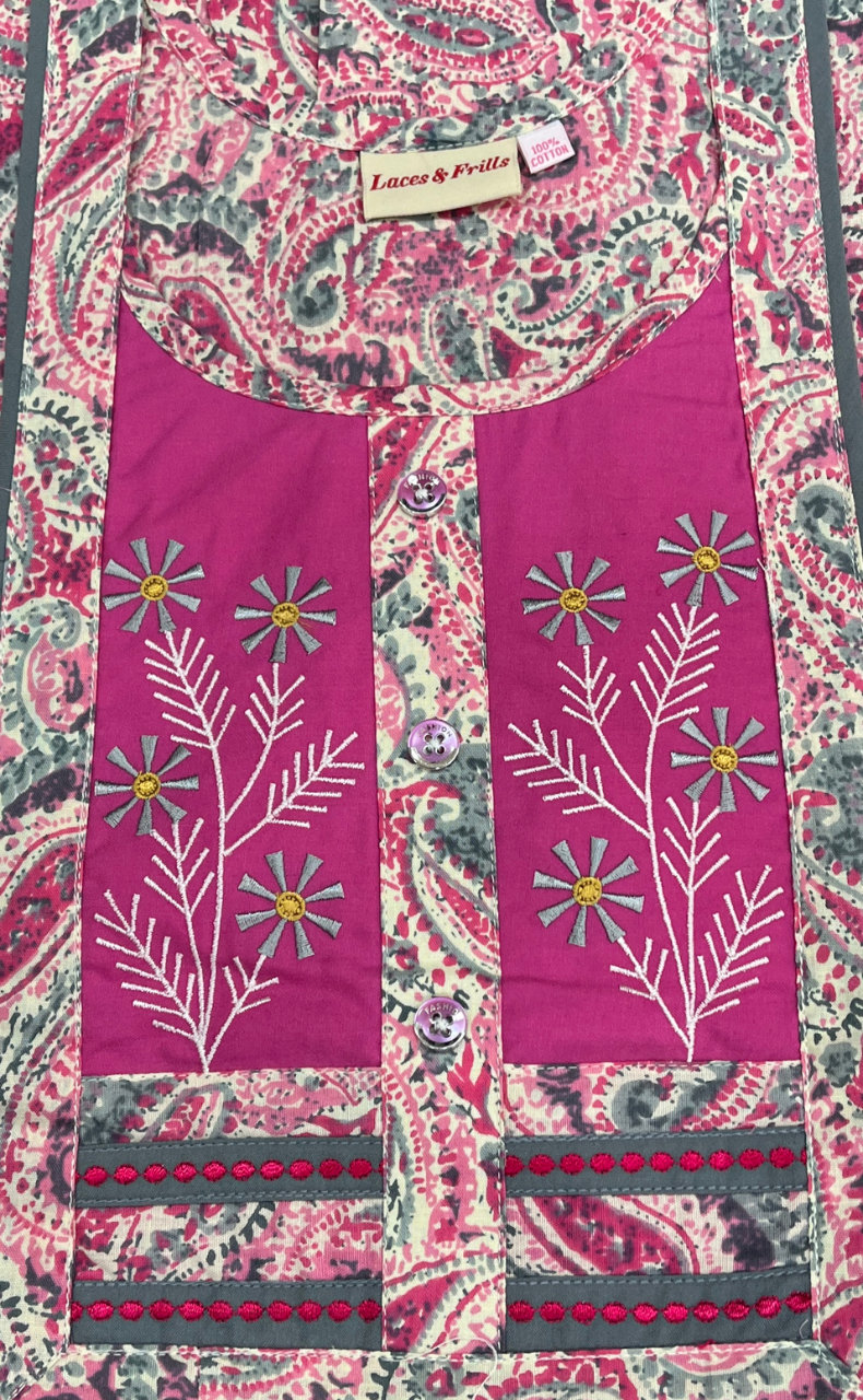 Pink Paisley Print Pure Cotton Nighty. Pure Durable Cotton | Laces and Frills - Laces and Frills
