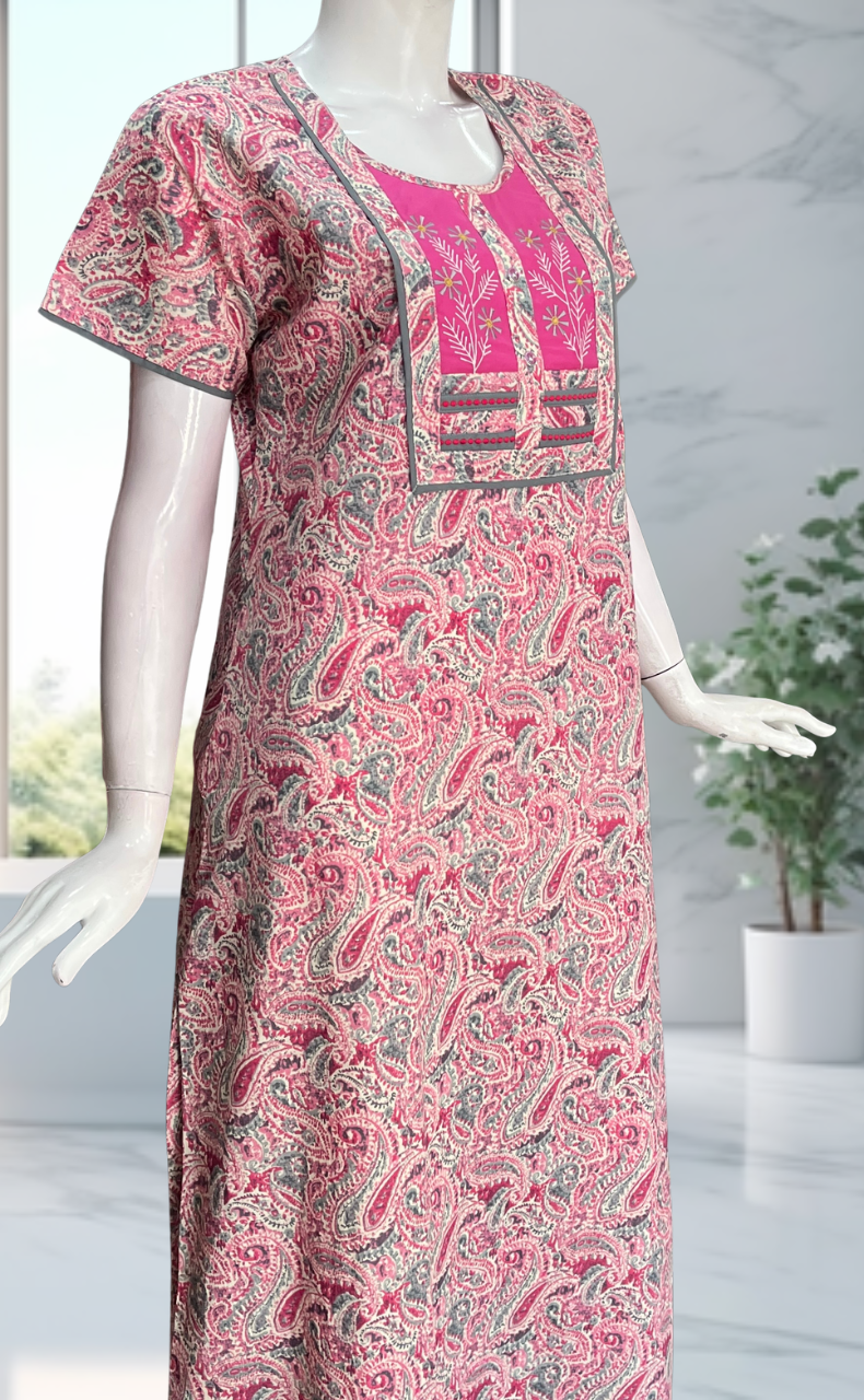 Pink Paisley Print Pure Cotton Nighty. Pure Durable Cotton | Laces and Frills - Laces and Frills