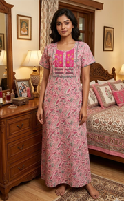 Pink Paisley Print Pure Cotton Nighty. Pure Durable Cotton | Laces and Frills - Laces and Frills