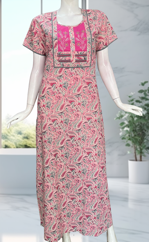 Pink Paisley Print Pure Cotton Nighty. Pure Durable Cotton | Laces and Frills - Laces and Frills