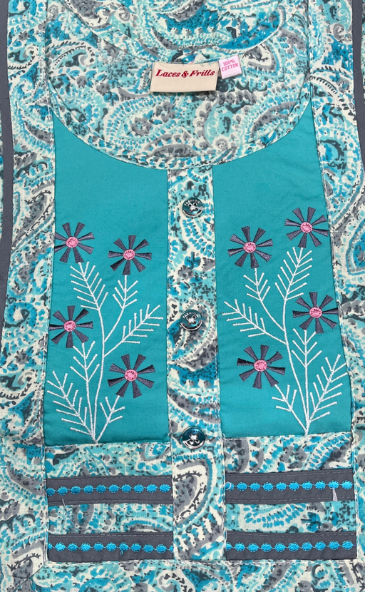 Sea Green Paisley Print Pure Cotton Nighty. Pure Durable Cotton | Laces and Frills - Laces and Frills