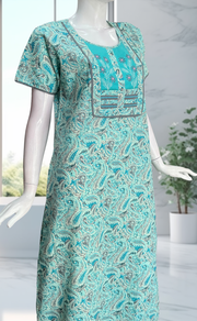 Sea Green Paisley Print Pure Cotton Nighty. Pure Durable Cotton | Laces and Frills - Laces and Frills