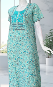 Sea Green Paisley Print Pure Cotton Nighty. Pure Durable Cotton | Laces and Frills - Laces and Frills