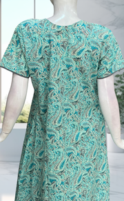 Sea Green Paisley Print Pure Cotton Nighty. Pure Durable Cotton | Laces and Frills - Laces and Frills