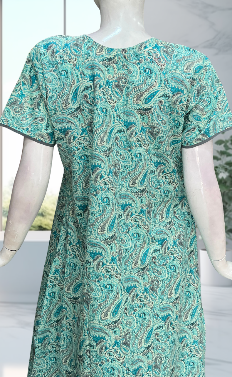 Sea Green Paisley Print Pure Cotton Nighty. Pure Durable Cotton | Laces and Frills - Laces and Frills
