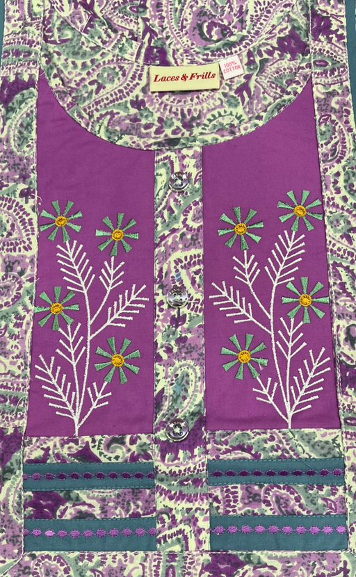 Purple Paisley Print Pure Cotton Nighty. Pure Durable Cotton | Laces and Frills - Laces and Frills