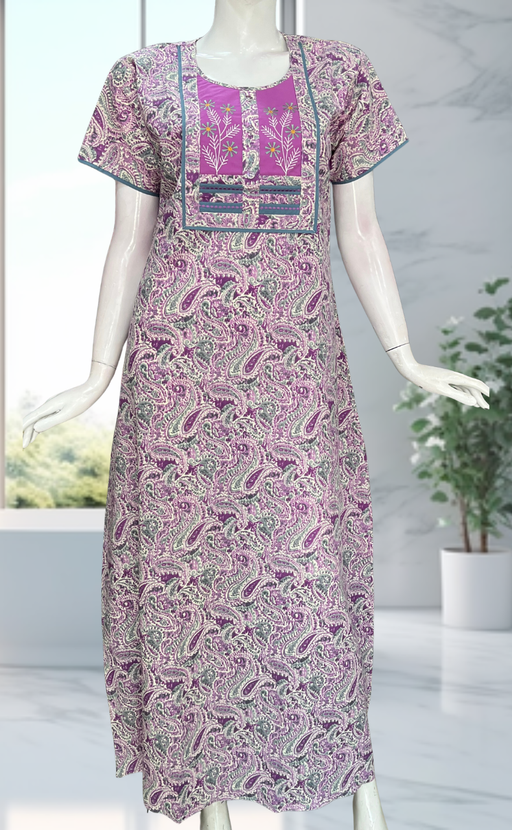 Purple Paisley Print Pure Cotton Nighty. Pure Durable Cotton | Laces and Frills - Laces and Frills