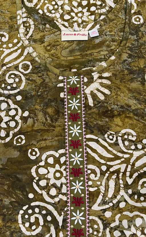 Mehndi Green Batik Pure Cotton Nighty. Pure Durable Cotton | Laces and Frills - Laces and Frills