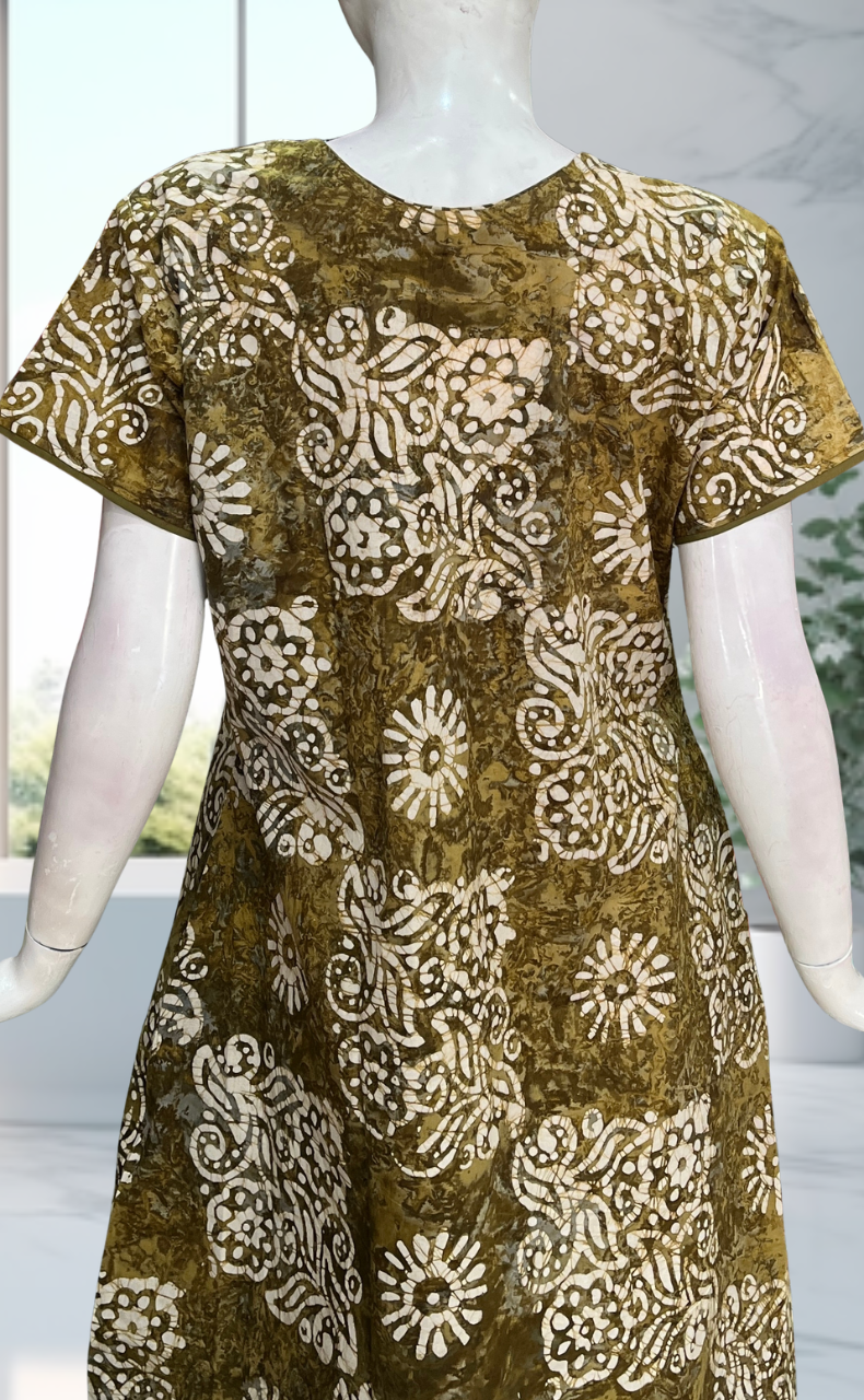 Mehndi Green Batik Pure Cotton Nighty. Pure Durable Cotton | Laces and Frills - Laces and Frills