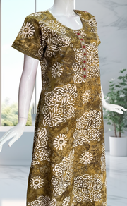 Mehndi Green Batik Pure Cotton Nighty. Pure Durable Cotton | Laces and Frills - Laces and Frills