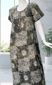 Grey Batik Pure Cotton Nighty. Pure Durable Cotton | Laces and Frills - Laces and Frills