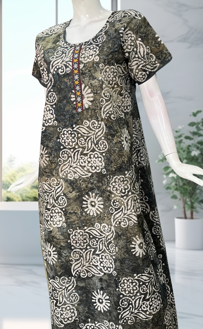 Grey Batik Pure Cotton Nighty. Pure Durable Cotton | Laces and Frills - Laces and Frills