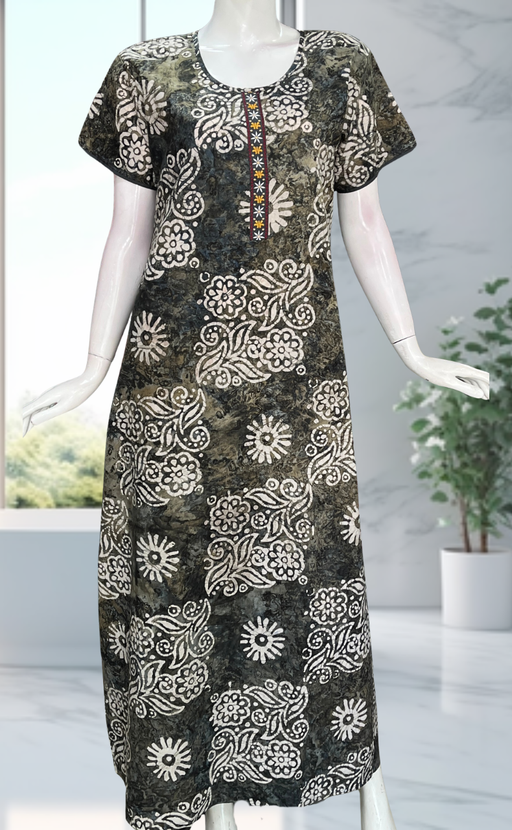 Grey Batik Pure Cotton Nighty. Pure Durable Cotton | Laces and Frills - Laces and Frills