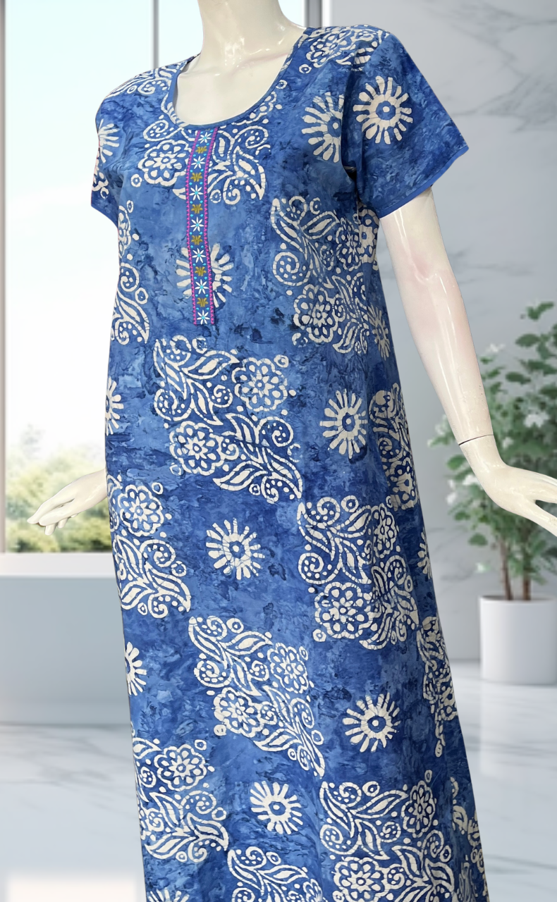 Blue Batik Pure Cotton Nighty. Pure Durable Cotton | Laces and Frills - Laces and Frills