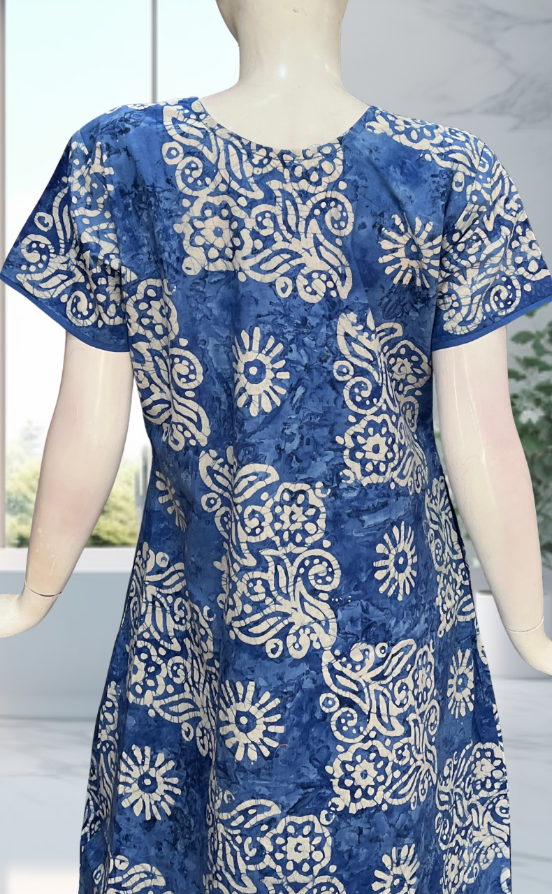 Blue Batik Pure Cotton Nighty. Pure Durable Cotton | Laces and Frills - Laces and Frills