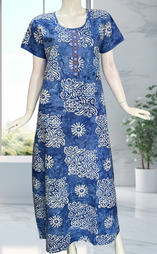 Blue Batik Pure Cotton Nighty. Pure Durable Cotton | Laces and Frills - Laces and Frills