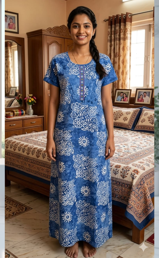 Blue Batik Pure Cotton Nighty. Pure Durable Cotton | Laces and Frills - Laces and Frills