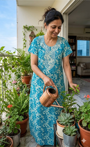 Sky Blue Batik Pure Cotton Nighty. Pure Durable Cotton | Laces and Frills - Laces and Frills
