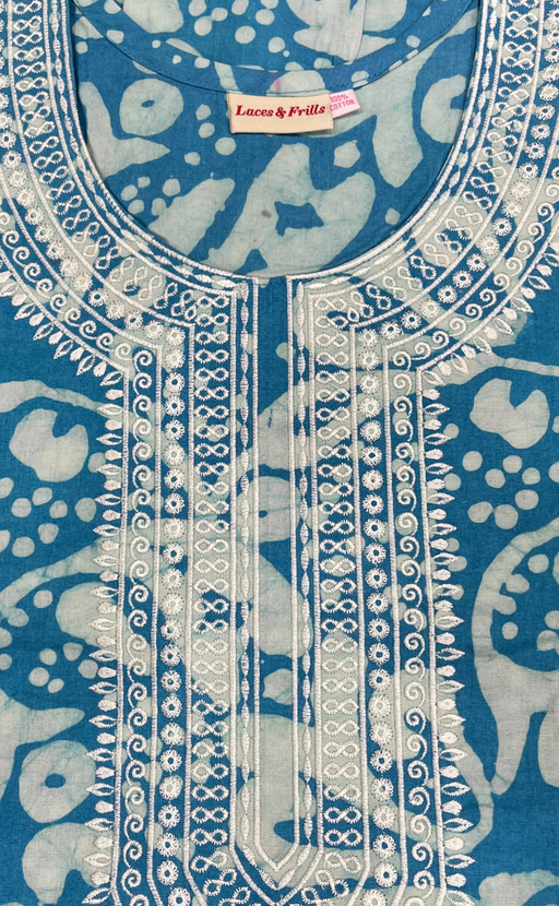 Sky Blue Batik Pure Cotton Nighty. Pure Durable Cotton | Laces and Frills - Laces and Frills
