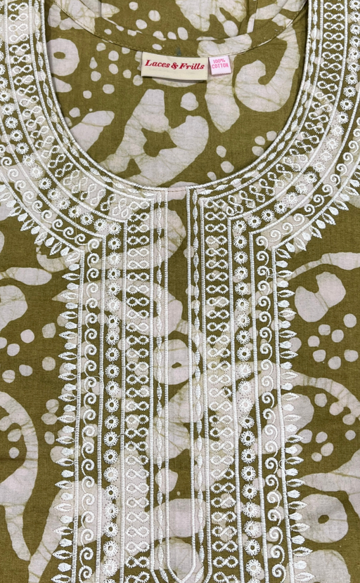 Mehndi Green Batik Pure Cotton Nighty. Pure Durable Cotton | Laces and Frills - Laces and Frills