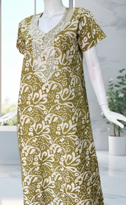 Mehndi Green Batik Pure Cotton Nighty. Pure Durable Cotton | Laces and Frills - Laces and Frills