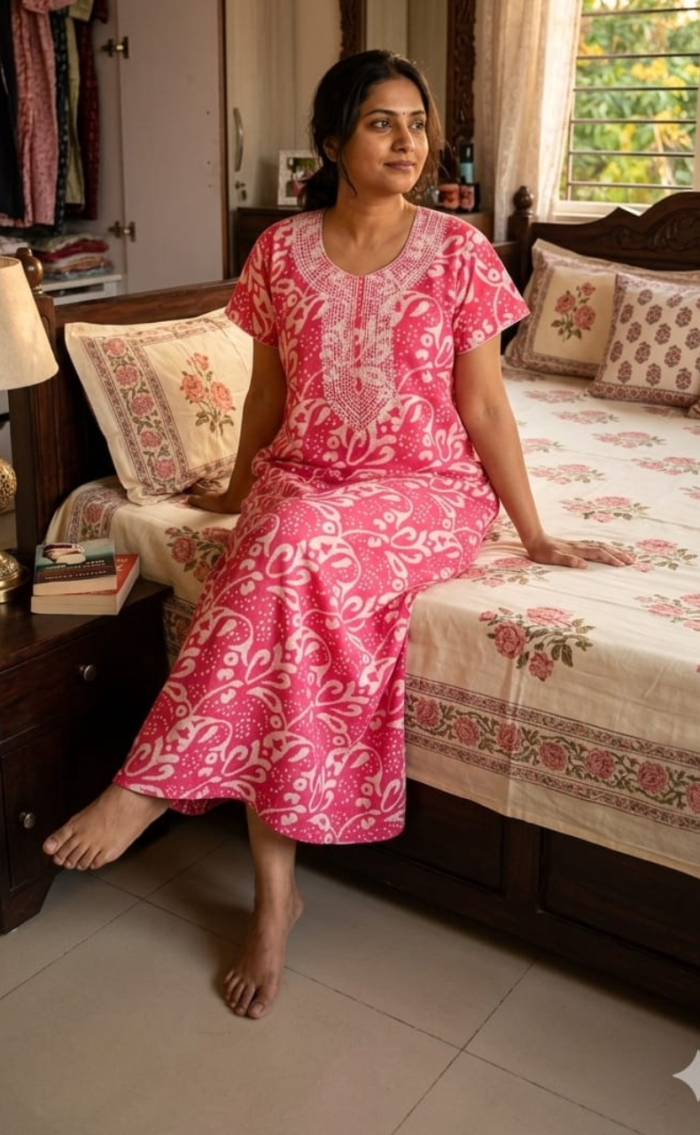 Pink Batik Pure Cotton Nighty. Pure Durable Cotton | Laces and Frills - Laces and Frills