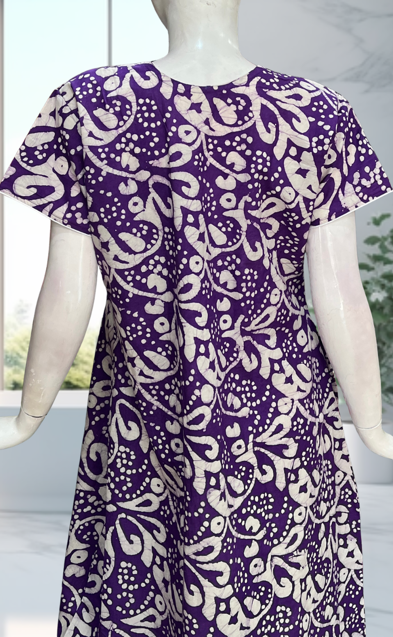 Violet Batik Pure Cotton Nighty. Pure Durable Cotton | Laces and Frills - Laces and Frills