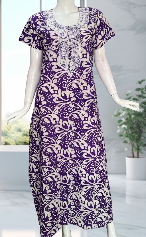 Violet Batik Pure Cotton Nighty. Pure Durable Cotton | Laces and Frills - Laces and Frills
