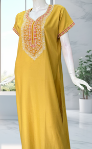 Yellow Embroidery Spun Nighty. Flowy Spun Fabric | Laces and Frills - Laces and Frills
