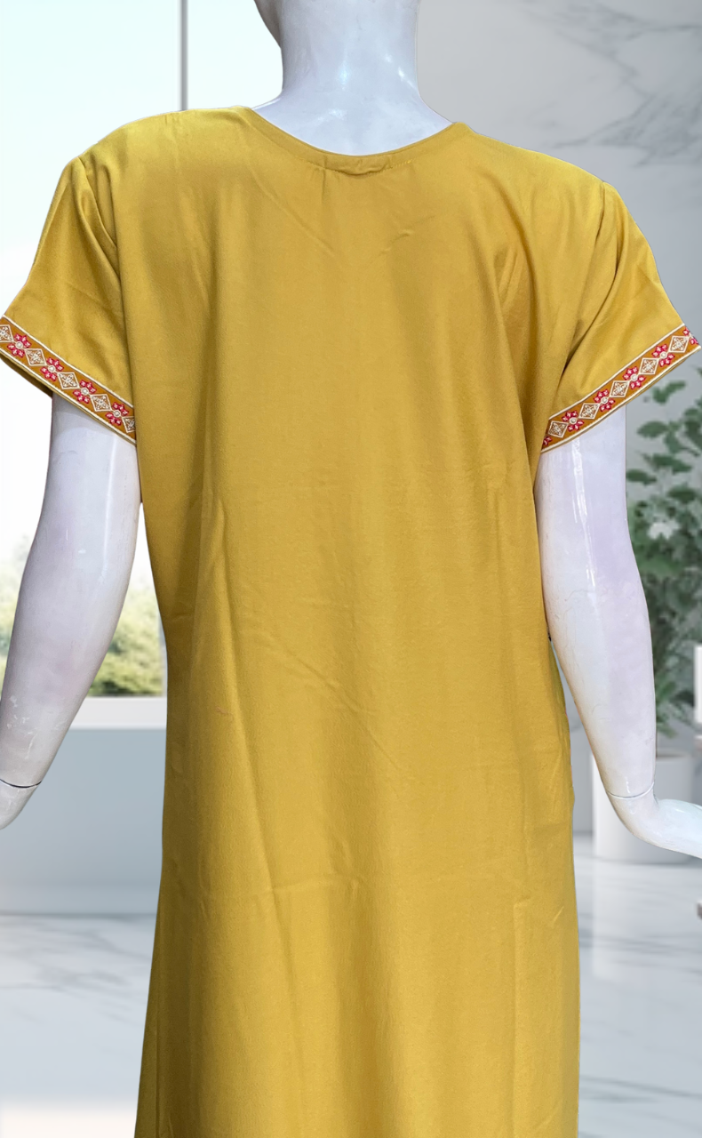 Yellow Embroidery Spun Nighty. Flowy Spun Fabric | Laces and Frills - Laces and Frills