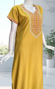 Yellow Embroidery Spun Nighty. Flowy Spun Fabric | Laces and Frills - Laces and Frills