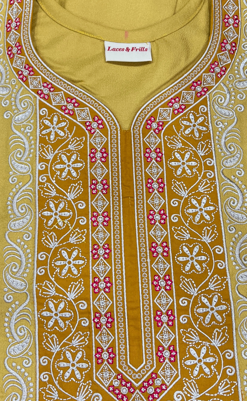 Yellow Embroidery Spun Nighty. Flowy Spun Fabric | Laces and Frills - Laces and Frills