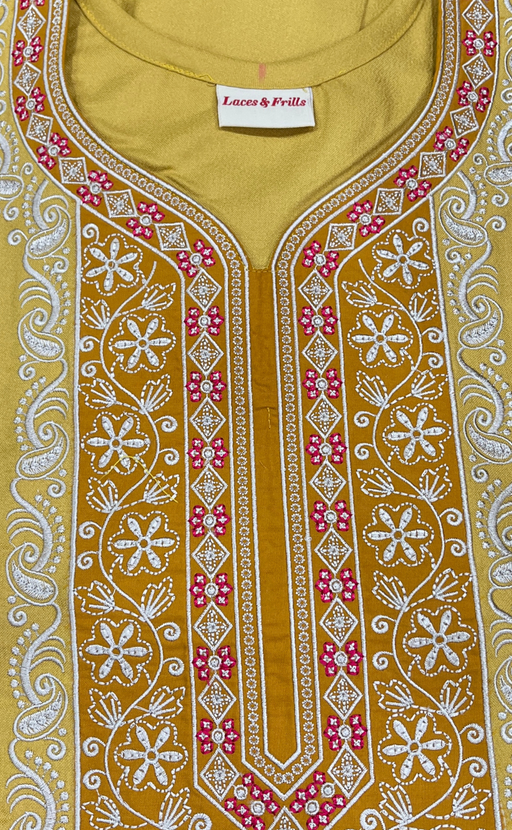 Yellow Embroidery Spun Nighty. Flowy Spun Fabric | Laces and Frills - Laces and Frills