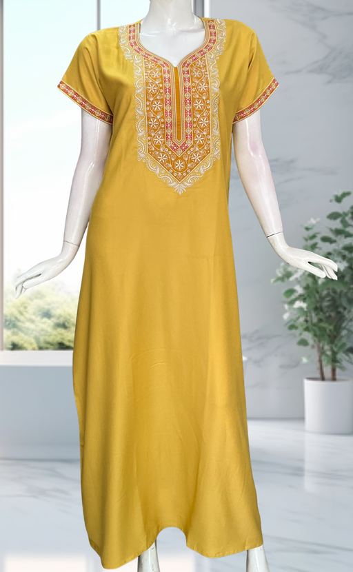 Yellow Embroidery Spun Nighty. Flowy Spun Fabric | Laces and Frills - Laces and Frills