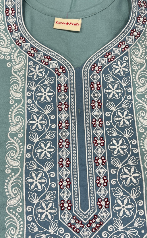 Light Blue Embroidery Spun Nighty. Flowy Spun Fabric | Laces and Frills - Laces and Frills