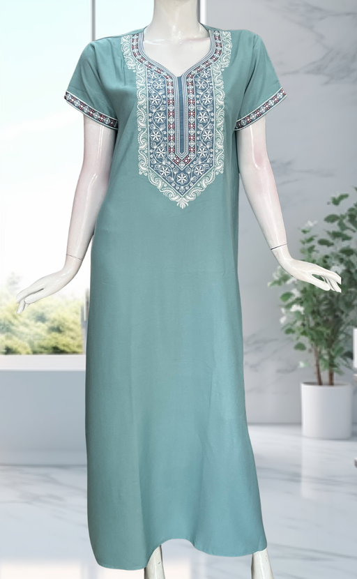 Light Blue Embroidery Spun Nighty. Flowy Spun Fabric | Laces and Frills - Laces and Frills