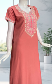 Peach Embroidery Spun Nighty. Flowy Spun Fabric | Laces and Frills - Laces and Frills