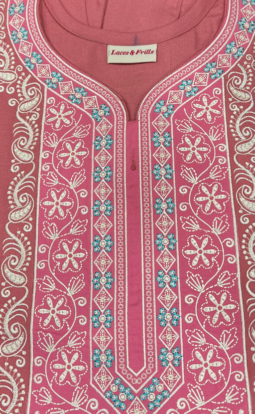 Peach Embroidery Spun Nighty. Flowy Spun Fabric | Laces and Frills - Laces and Frills