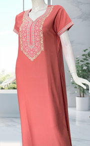 Peach Embroidery Spun Nighty. Flowy Spun Fabric | Laces and Frills - Laces and Frills