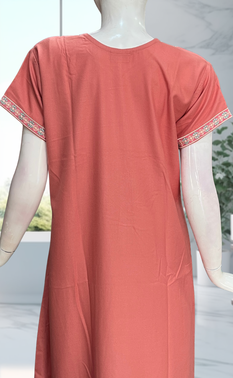 Peach Embroidery Spun Nighty. Flowy Spun Fabric | Laces and Frills - Laces and Frills