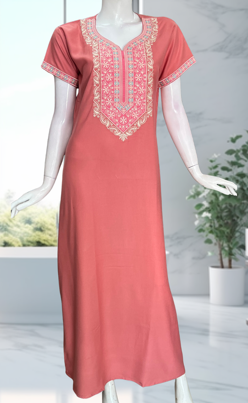 Peach Embroidery Spun Nighty. Flowy Spun Fabric | Laces and Frills - Laces and Frills