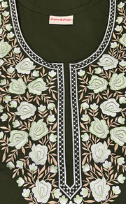 Olive Green Embroidery Soft Cotton Nighty. Soft Breathable Fabric | Laces and Frills - Laces and Frills